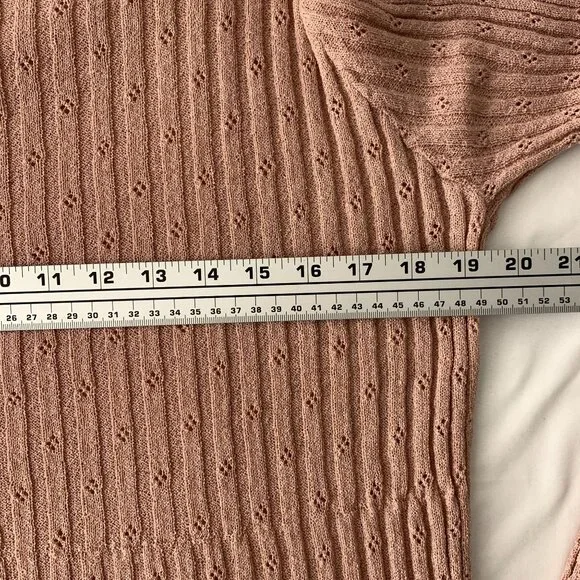 Lulus Women's Ribbed Eyelet Long Sleeve Bodycon Midi Dress Pink Sz XL Mock Neck - Picture 4 of 5